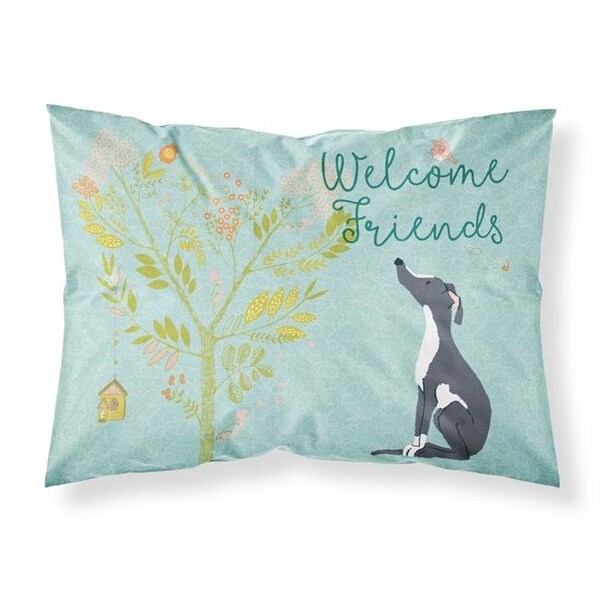 Carolines Treasures Carolines Treasures BB7592PILLOWCASE Welcome Friends Black White Greyhound Fabric Standard Pillowcase BB7592PILLOWCASE - main
